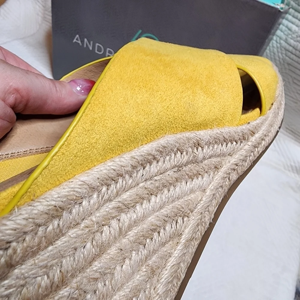 Andrew Geller Kimber Espadrille Wedge Sandal. Yellow faux suede.  Size 9.
